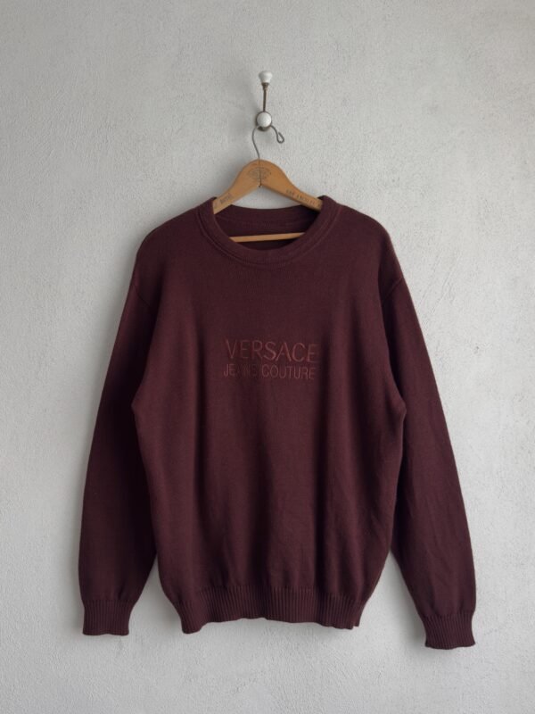 1990s Versace Jeans Couture Wine Knitted Sweater